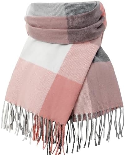 fauson Scarf for Women - Pink Scarves for Women Winter Warm Knit Large Plaid, Cashmere Womens Scarf