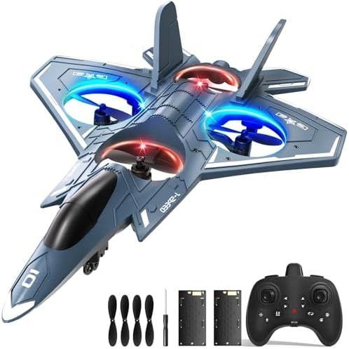 ENJOYFLY Foam Remote Control Airplane for Kids Adults, RC Plane Fighter Jet Toy with LED Light, 360° Flips, Stunt Roll, Easy to Fly for Beginners, Gift for Boys Girls 8-14+