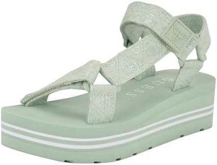 GUESS Women's AVIN Wedge Sandal, Light Green/White Logo 330, 6