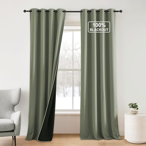 NICETOWN Dark Mallard Room Darkening Blackout Curtains 95 inches Long