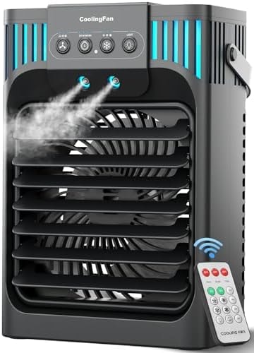 Portable air conditioners with remote control, silent with 3 speeds, cooling fan of 1200 ml Personal Air Cooler Fan with 3 Mist, 7 Night Light, 8H Timer, Small Air Conditioner for Bedroom Office