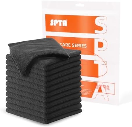 SPTA Microfiber Cleaning Towel, Microfiber Cleaning Cloth for Car Washing, 12 Pack Streak-Free, Ultra Absorbent, Washable for All Purpose Terry Microfiber Towels, 16.1in x 16.1in, 350GSM, Grey-MT038
