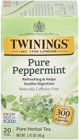 Twinings Pure Peppermint Herbal Caffeine-Free Tea Bags, 20 CT Box (1 Pack)