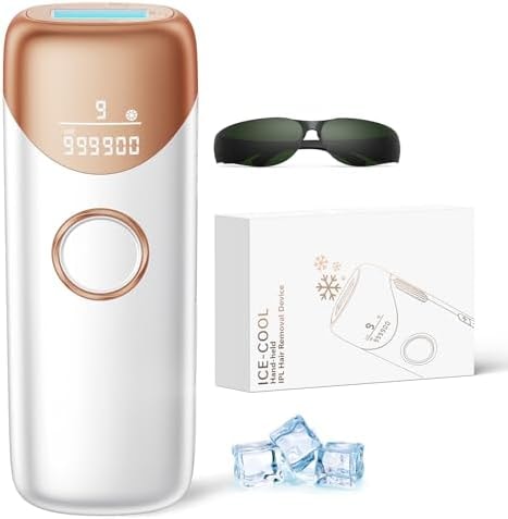 Ubroo Laser Hair Removal for Women, 97.6% Hair Reduction in 2 Session, 5℃ Ice Cooling IPL Hair Removal Device, Hair Removal at Home for Legs Bikini Armpits Facial (Gold)