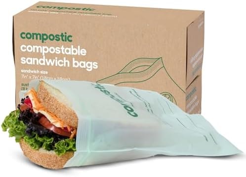 Compostic Compostable XL Sandwich Bags (100 Count) Everyday Essential — Resealable Zip-Seal, Plant-Based, Home Compostable, Freezer & Microwave Safe, BPA-Free, Non-Toxic, GMO-Free Food Storage Bag
