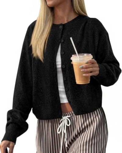 KIRUNDO Cardigan Sweaters for Women 2026 Fall Lightweight,Black,S