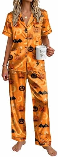 Ekouaer Womens Satin Pajama Set Silky Short Sleeve Button Down Pj Set