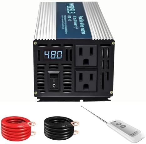 WZRELB 600W Pure Sine Wave Inverter 12V DC to 110V 120V AC Power Converter with LED Display, Remote Controller, Off-Grid Power Inverter 1200W Surge for Home, RV, Truck, Camping