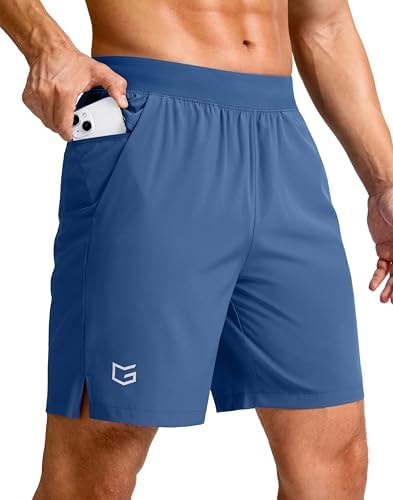 G Gradual Men's Athletic Running Shorts 7"/5"/9" Zipper Pocket Lightweight Workout Gym Quick Dry Shorts Golf Tennis Hiking, 7", Dust Blue, Small