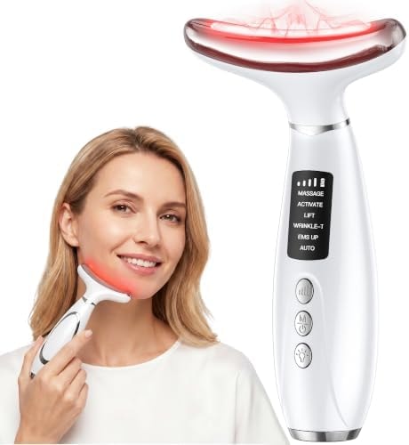 GIHWRRI Red Light Therapy for Face and Neck, 7-Color LED Face Massager with EMS, Heat & Vibration, 6 Modes & 4 Intensities, Rechargeable Face Sculpting Tool for At-Home Skincare