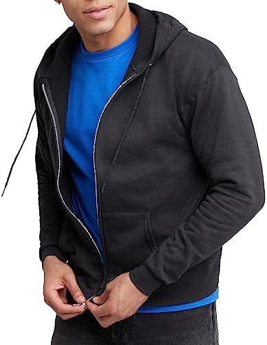 Hanes Mens Hoodie, Ecosmart Fleece Full-zip Zip-up Hooded Sweatshirt For Athletic-hoodies, Black, Medium US