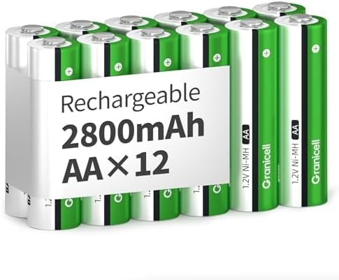 Granicell AA Rechargeable Batteries｜Durable AA Rechargeable Battery｜2800 mAh High Capacity 1300 Cycle,1.2V NiMH Low Self Discharge AA Battery,12 Pack