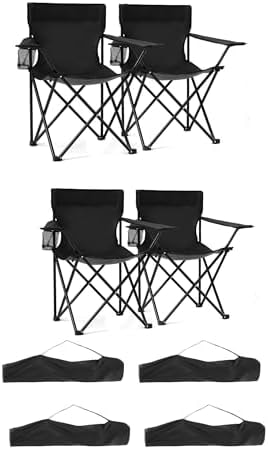 Canpsky 4 Pack Lightweight Camping Chairs Folding Lawn Chair Outdoor Beach Chair with Cup Holder & Carry Bag for Outside Sports, Fishing, Hiking, Travel, Picnic, Backyard（Black） (Black, 4PC)