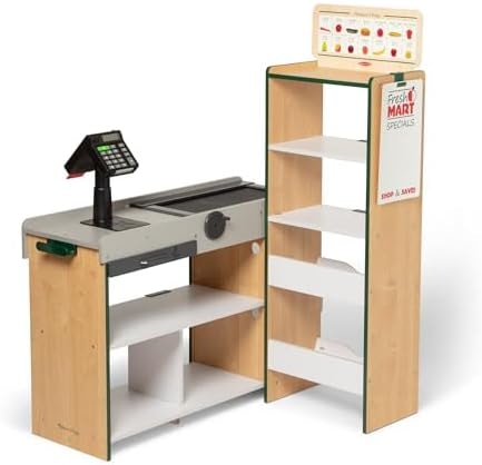 Melissa & Doug, Fresh Mart Pretend Grocery Store, Kids Cash Register with Scanner, Shelves, & Conveyor Belt, Kids Toys for Girls & Boys