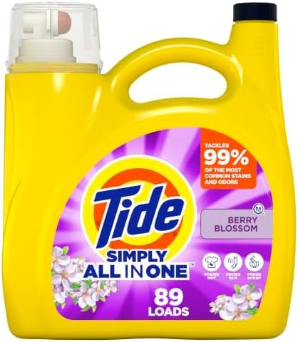 Tide Simply All-In-One Liquid Laundry Detergent, Berry Blossom Scent, 89 Loads, 112 fl oz