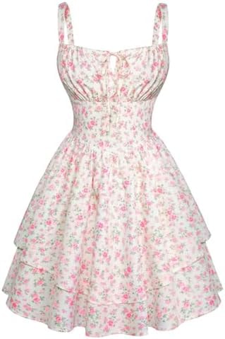 Scarlet Darkness Floral Mini Corset Dress Women Teens Sundress with Pockets