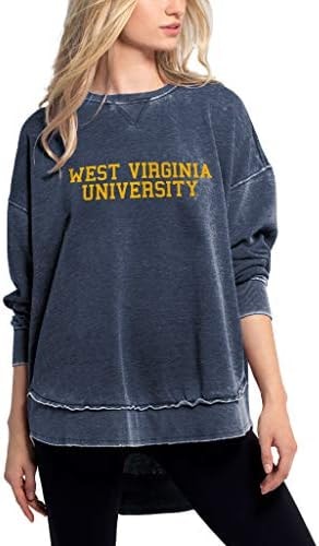 chicka-d NCAA West Virginia Mountaineers Womens Burnout Crew Sweatshirt, Ink, Large, 480_TC_CB