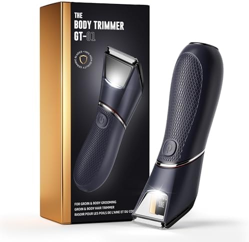 JMJDYITAO Body Hair Trimmer for Men: Mirror & LED Light, IPX7 Wet or Dry