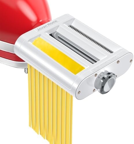 Jovan Home 3-in-1 Pasta Attachment for KitchenAid Stand Mixers, Stainless Steel Cutter Set with Pasta Sheet Roller, Spaghetti Cutter, Fettuccine Cutter, 8 Thickness Settings & Cleaning Brush