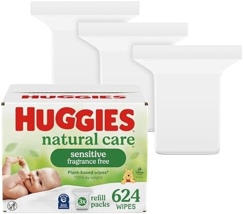 Huggies Natural Care Sensitive Baby Wipes, Hypoallergenic, 99% Purified Water, 3 Refill Packs (624 Wipes Total)