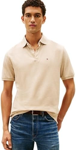 Short Sleeve Polo Shirt in Classic Fit Khaki Heather
