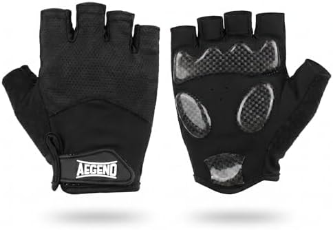 Aegend Half-Finger Cycling Gloves, Anti-Slip Shock-Absorbing Padded Palm, Breathable Mesh for Biking, Fitness and Outdoor Activities (Black)