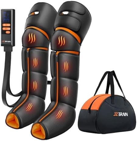 JZBRAIN Leg Massager with Heat and Compression for Circulation, Foot and Calf Thigh Massager for Pain Relief, Compression Boots with Heated Knee, 9 Intensity, 6 Modes, 3 Heat