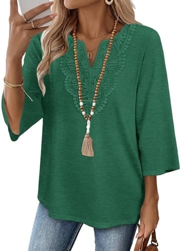 Green Tops for Women st Patricks Day Shirt Women Tops Dressy Casual Green Tops for Women 3/4 Sleeve Spring Summer Outfits 2026 Christmas Shirts Winter Clothing Beach Vacation Clothes Holiday XL