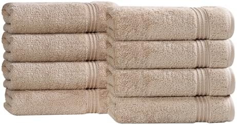 Superior Egyptian Cotton 8-Piece Hand Towel Set, Towel Basics For Quick Dry, Absorbent Small Towels, Facial, Spa, Kitchen, Bathroom Essentials, Apartment, Guest Bath, Soft, Washcloth, Taupe