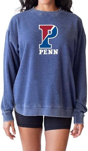 chicka-d Women's Oversized Dropped Shoulder Crewneck Fleece Sweatshirt | NCAA Primary Team Icon Team Color, Penn Quakers, Team Color, Small