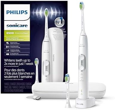 Philips Sonicare 6500 Rechargeable Electric Toothbrush, 2 Brush Head, White