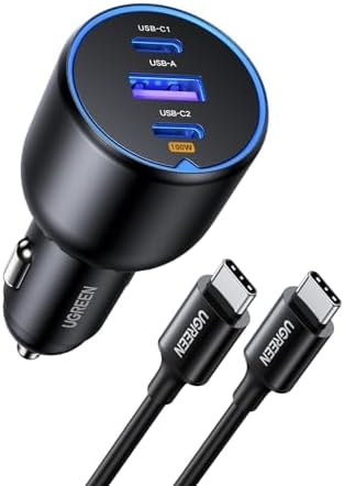 UGREEN 130W USB C Car Charger with Cable, Type C Cigarette Lighter Adapter