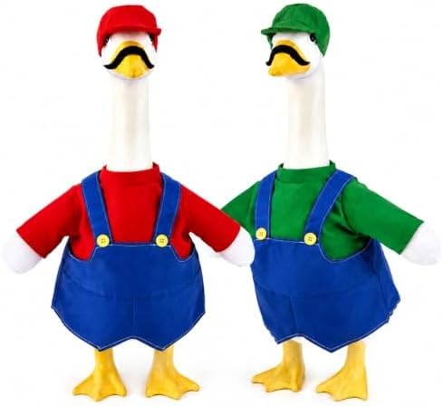 2 Set Funny Brother Goose Outfits Plumber Jumpsuit, Fits 23" Goose Statues