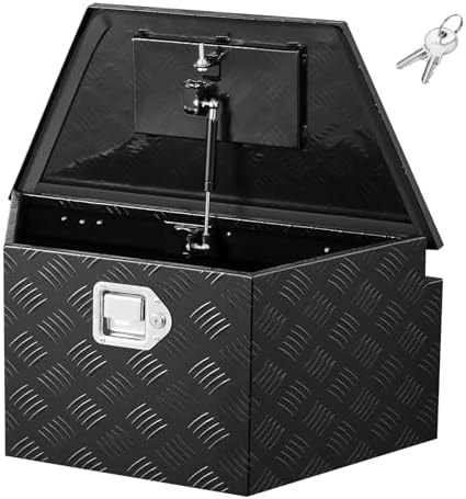 VEVOR Trailer Tongue Box, Heavy Duty Trailer Tongue Tool Box Storage Organizer with Lock & Keys, Utility Tool Chest for Pickup Truck Bed, RV, SUV, Off-Road Vehicle, Aluminum, 26" x 13" x 12", Black