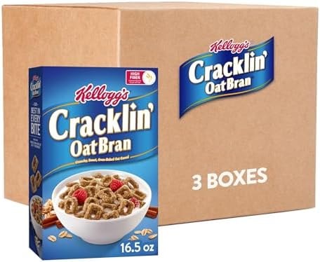 Kellogg's Cracklin' Oat Bran Breakfast Cereal, Fiber Cereal, Family Cereal, Original (3 Boxes)