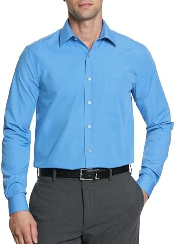 Van Heusen Men's Dress Shirt Regular Fit Poplin Solid, Pacifico, 14" Neck 32"-33" Sleeve