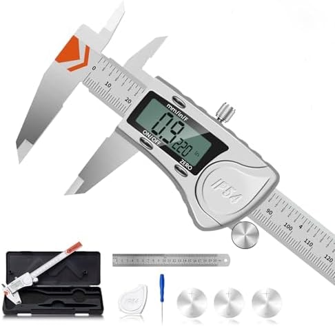 HARDELL Digital Caliper, IP54 Waterproof Caliper Measuring Tool with 3-Batteries & Extra Cover, All Stainless Steel Heavy-Duty Vernier Caliper Micrometer, Inch/MM/Fraction for DIY/3D-Printing