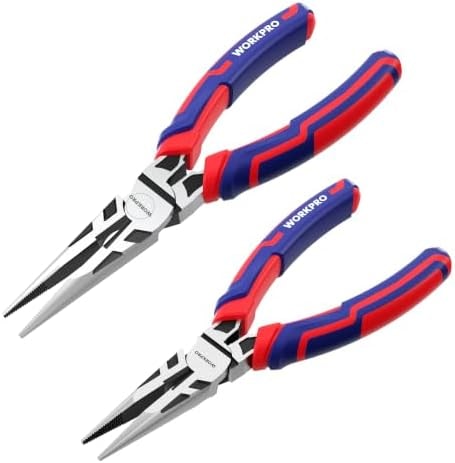 WORKPRO Premium 6" & 8" Needle Nose Pliers, Paper Clamp Precision, Heavy-Duty CRV Steel, Soft Grip with Wire Cutter, Long Nose Cutting Pliers
