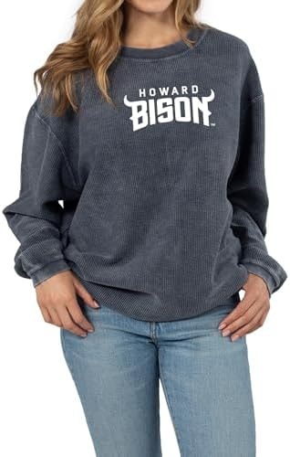 chicka-d Women's Oversized Original Corded Crew Fleece Sweatshirt NCAA Primary Team Icon Team Color, Howard Bison, Navy, X-Large