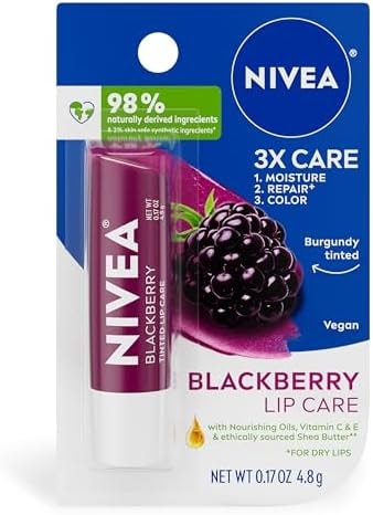 NIVEA Blackberry Lip Care, Tinted Lip Balm with Shea Butter, 0.17 OZ