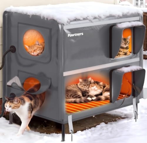 Pawtners 2-Story Extra Large Heated Outdoor Cat House for Outside Feral Cats