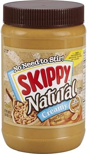 SKIPPY Natural Creamy Peanut Butter Spread, Plant Based Protein, 40oz x1