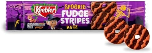 Keebler Spookie Fudge Stripes, Halloween Candy, Chocolatey Vanilla-Flavored Cookies with Orange Stripes, 9.5 oz Pa