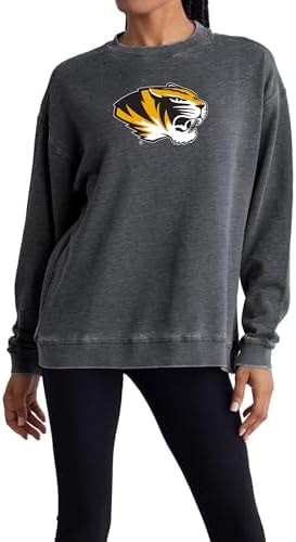 chicka-d Women's Oversized Dropped Shoulder Crewneck Fleece Sweatshirt | NCAA Primary Team Icon Team Color, Missouri Tigers, Team Color, Large