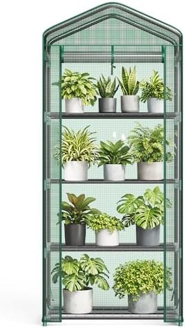 NEWBULIG Mini Greenhouse with Durable PE Cover Roll-up Zipper Door 4 Tier, 27"x19"x63" Small Greenhouse for Outdoors Indoor Balcony, Porch, Garden, Patio, Backyard Green Houses, Green