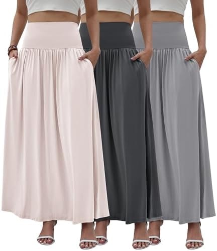 Chicyoo 3 Pack Boho Maxi Skirts for Women Flowy Elastic Waist Long Skirt