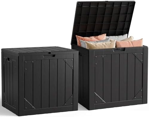 MAKE CHANGES Outdoor Storage Box,30 Gallon Deck Box Outdoor Storage Bench Outside Waterproof Resin Storage Bench, Lockable Patio Cushions, Garden Tools Storage For Furniture, UV Resistant Black