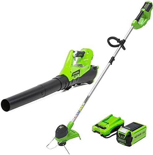 Greenworks 40V 12 in String Trimmer & 390 CFM Blower Combo, 2.0 Ah Battery