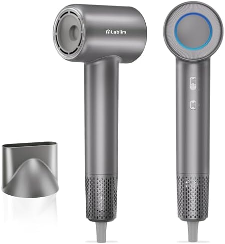 Labiim Hair Dryer, High-Speed Ionic Blow Dryer 110,000 RPM Brushless Motor for Fast Drying, 200M Ions Frizz & Thermo-Control HairDryer with Magnetic Nozzle, Quiet Compact for Home Travel, Gray