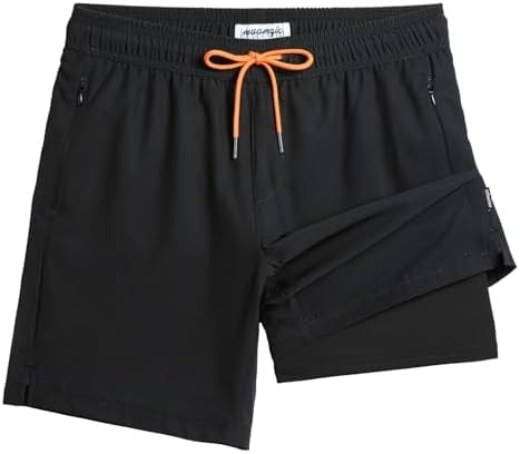 maamgic Mens Swim Trunks with Compression Liner 7" Stretch Quick Dry Beach